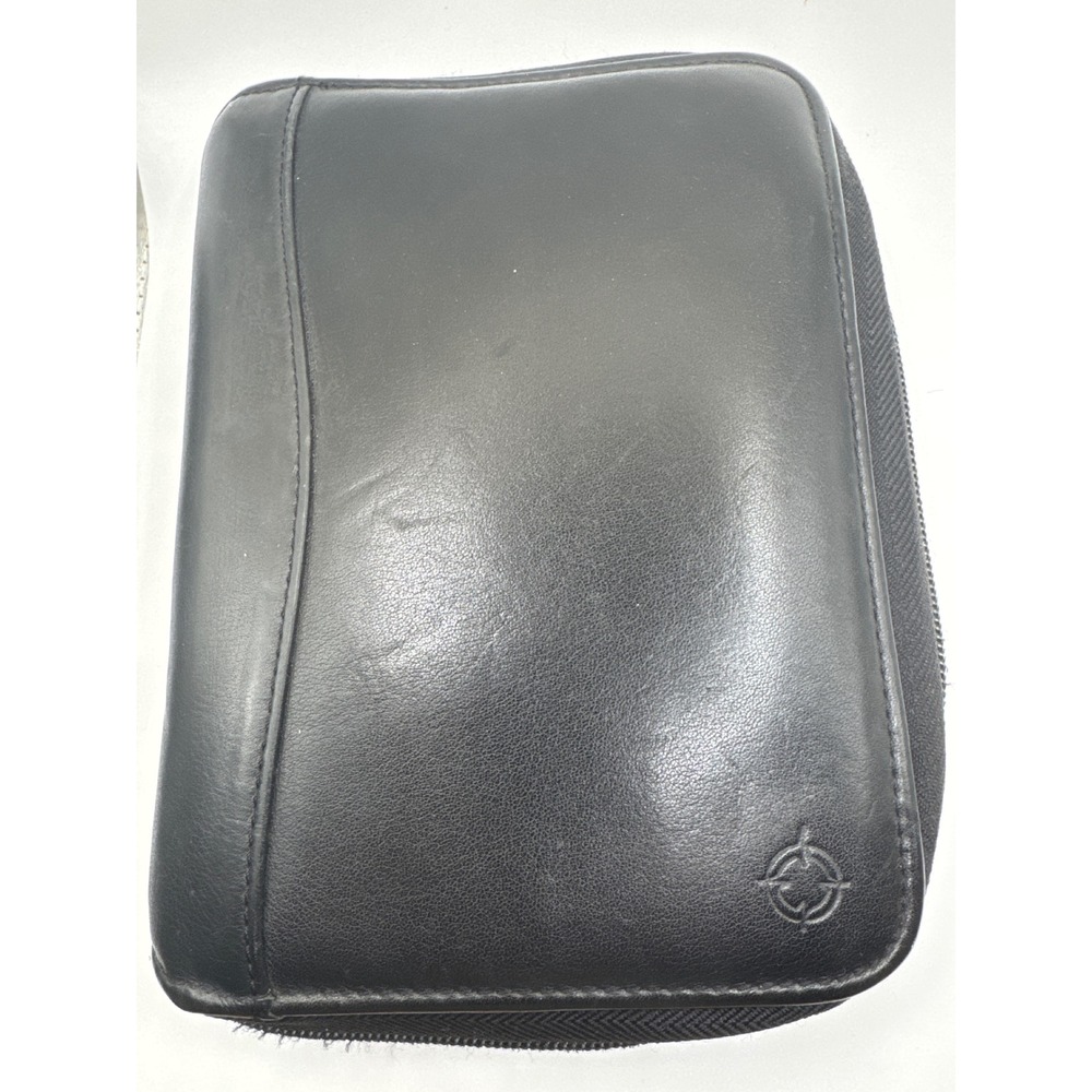 Franklin Covey Black Full Grain Nappa Leather Zip 7 Ring Planner Binder 8"